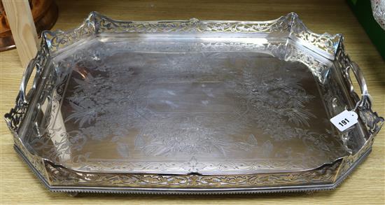 A large silver plated gallery tray